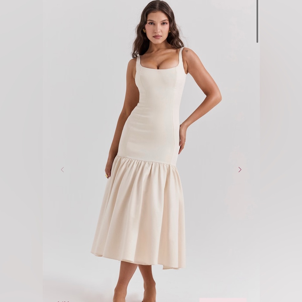 House of CB Vintage Cream Dropped Waist Midi Dress